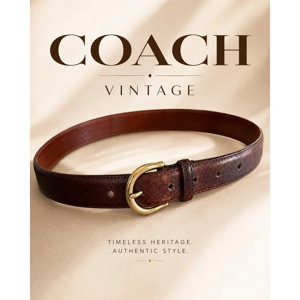 Vintage Coach 3701 Brown Leather Belt Size 44 Brass Buckle Made England